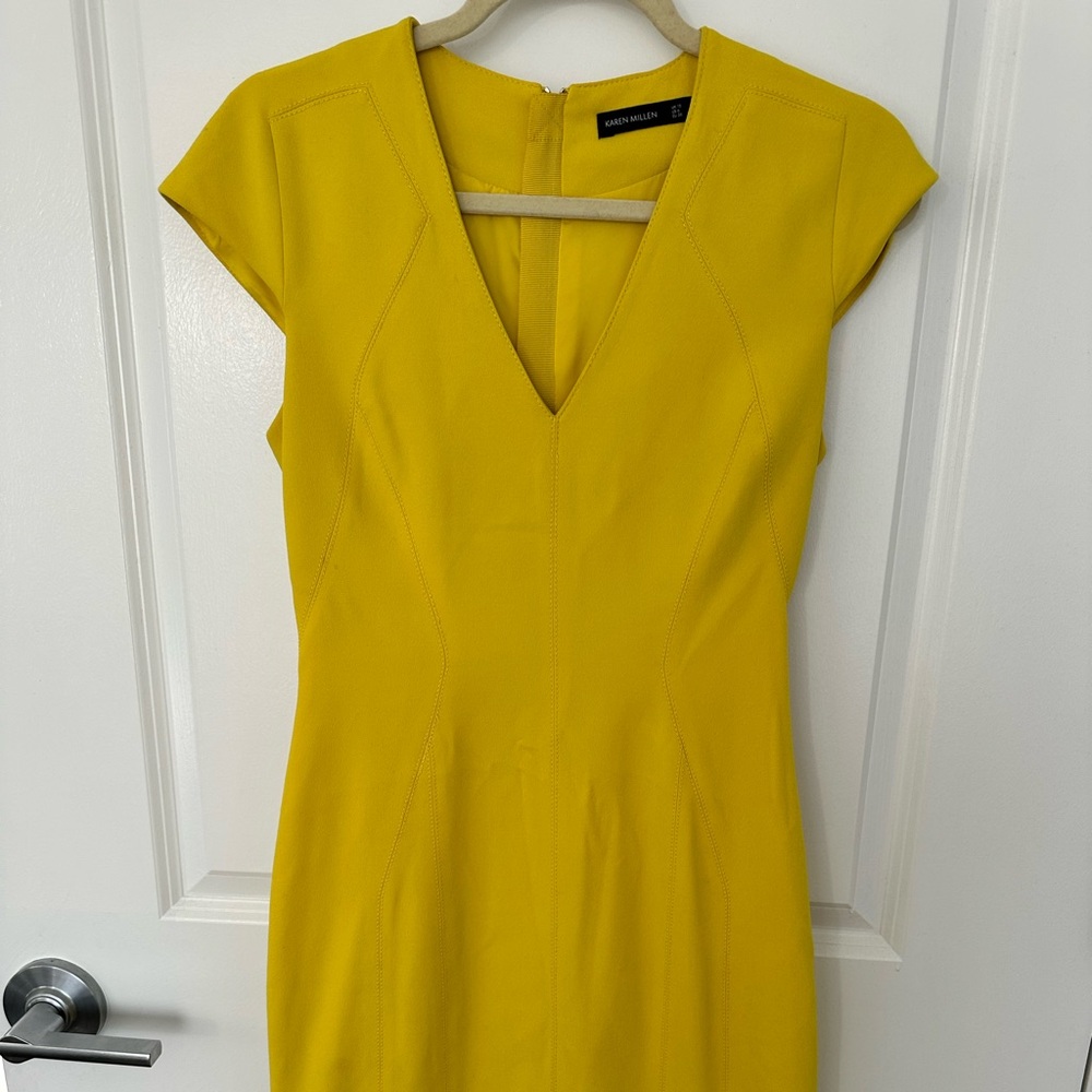 Karen Millen Yellow V-neck Midi Dress